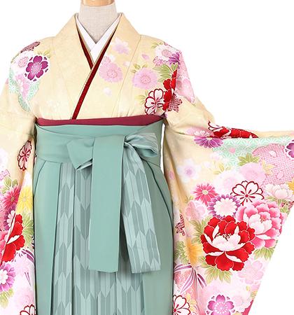 往復送料無料 全部揃って安心 大学 高校 小学生  2泊3日 卒業式袴 レンタル セット クリーム地 No.055-0089