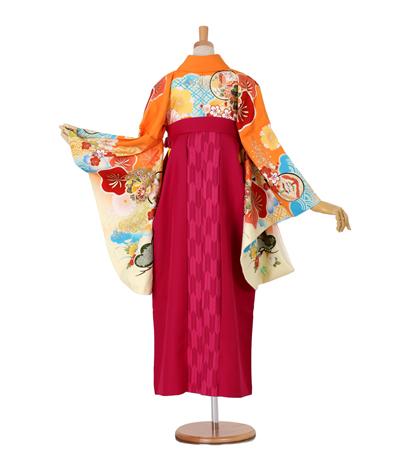 往復送料無料 全部揃って安心 大学 高校 小学生  2泊3日 卒業式袴 レンタル セット オレンジ地 No.055-0016