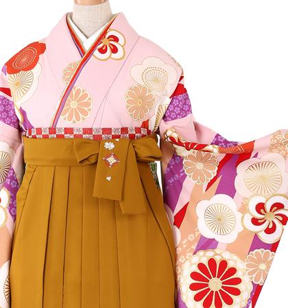 往復送料無料 全部揃って安心 大学 高校 小学生  2泊3日 卒業式袴 レンタル セット 山本美月 デザイン ピンク地 No.055-0155