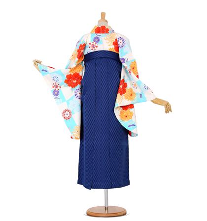 往復送料無料 全部揃って安心 大学 高校 小学生  2泊3日 卒業式袴 レンタル セット 水色地 No.055-0064