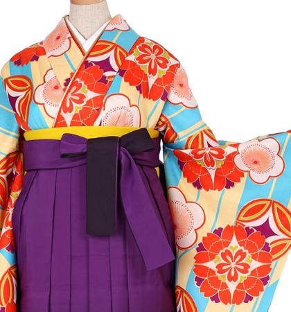 往復送料無料 全部揃って安心 大学 高校 小学生  2泊3日 卒業式袴 レンタル セット 水色地 No.055-0009