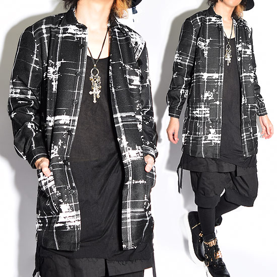 ロングコート メンズ シャツ メンズ 長袖シャツ ロング丈シャツ ムラ柄 格子 チェック個性的 V系ビジュアル系ストリート系韓国お兄系衣装の通販はau Pay マーケット Alleglo Crows