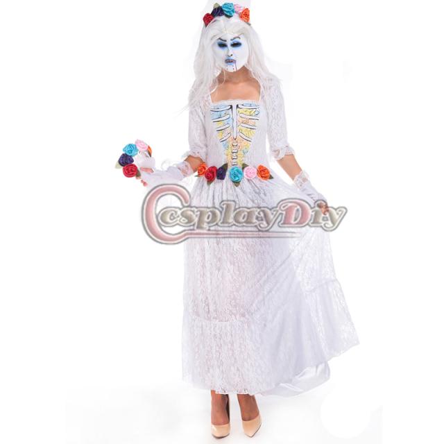 高品質 高級コスプレ衣装 ハロウィン デイ・オブ・ザ・デッド 風 オーダーメイド Ghost Zombie Bride White dress Sexy Day of the Deadの通販は 12,264円