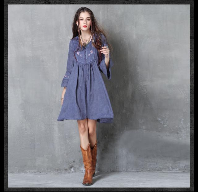 七分袖 刺繍 ボヘミアン ワンピース レディースワンピース 大きいサイズ ミニ丈 ショート丈 Aラインの通販はau Pay マーケット Dream洋服屋