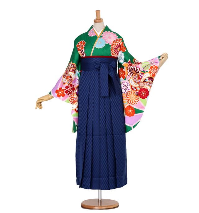往復送料無料 全部揃って安心 大学 高校 小学生  2泊3日 卒業式袴 レンタル セット 緑地 No.055-0004