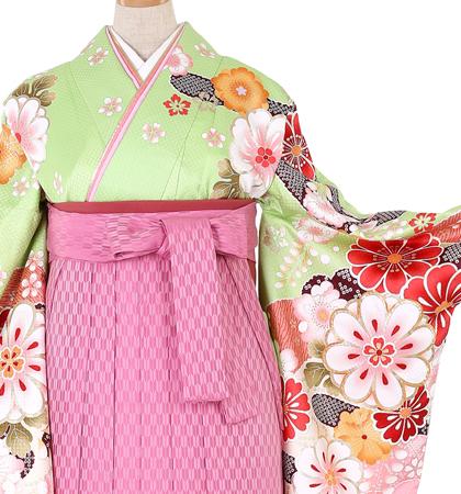 往復送料無料 全部揃って安心 大学 高校 小学生  2泊3日 卒業式袴 レンタル セット 黄緑地 No.055-0070