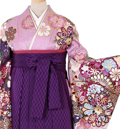 往復送料無料 全部揃って安心 大学 高校 小学生  2泊3日 卒業式袴 レンタル セット 紫地 No.055-0059