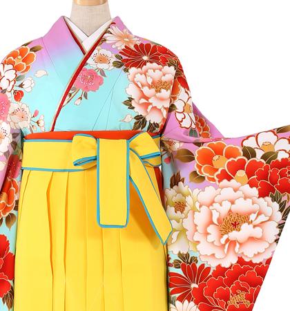 往復送料無料 全部揃って安心 大学 高校 小学生  2泊3日 卒業式袴 レンタル セット 水色地 No.055-0177-L/2L