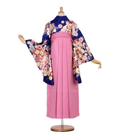 往復送料無料 全部揃って安心 大学 高校 小学生  2泊3日 卒業式袴 レンタル セット 紺地 No.055-0001