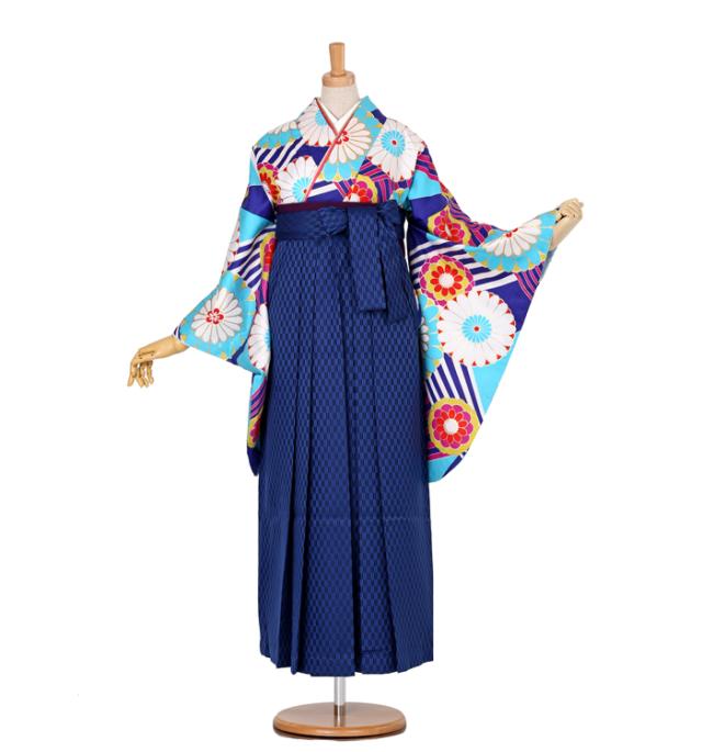 往復送料無料 全部揃って安心 大学 高校 小学生  2泊3日 卒業式袴 レンタル セット 水色地 No.055-0008