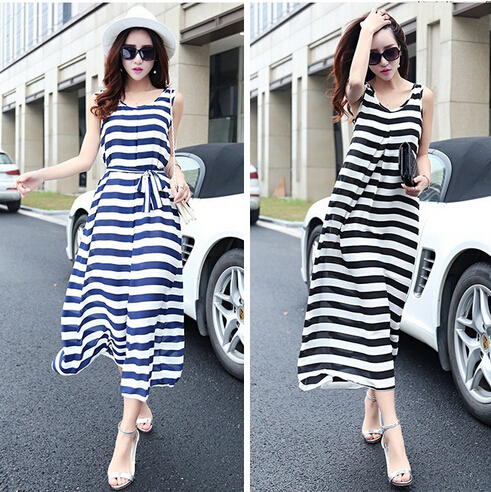 マキシ丈ワンピース ロングワンピース ノースリーブ ストライプ Ol通勤 オフィス シンプル 海ワンピ 夏用 Aライン レディースの通販はau Pay マーケット ヒナギクファッション
