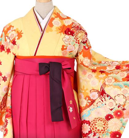 往復送料無料 全部揃って安心 大学 高校 小学生  2泊3日 卒業式袴 レンタル セット an・an 黄色地 No.055-0034