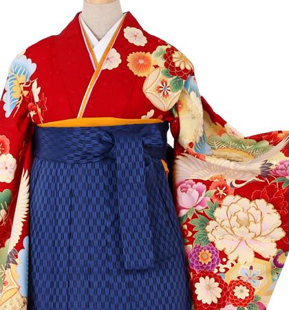 往復送料無料 全部揃って安心 大学 高校 小学生  2泊3日 卒業式袴 レンタル セット an/an 赤地 No.055-0032