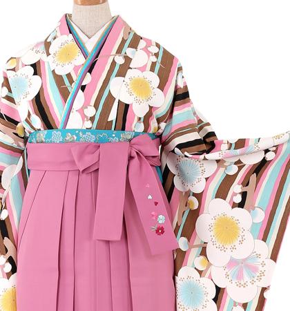 往復送料無料 全部揃って安心 大学 高校 小学生  2泊3日 卒業式袴 レンタル セット JAPAN STYLE 茶色地 No.055-0142