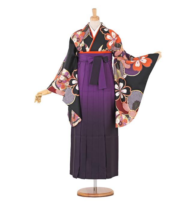 往復送料無料 全部揃って安心 大学 高校 小学生  2泊3日 卒業式袴 レンタル セット 黒地 No.055-0082