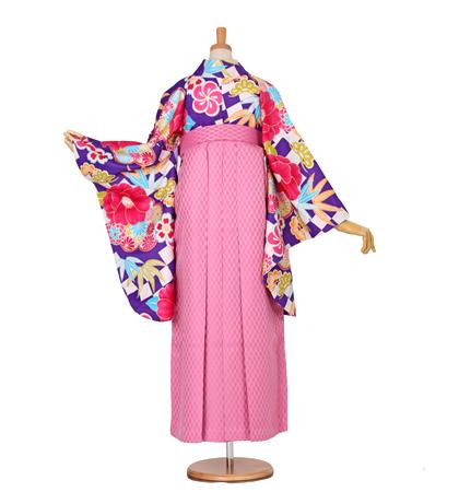 往復送料無料 全部揃って安心 大学 高校 小学生  2泊3日 卒業式袴 レンタル セット青紫地 No.055-0011