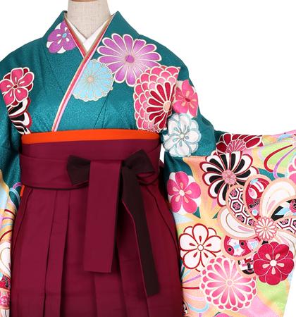 往復送料無料 全部揃って安心 大学 高校 小学生  2泊3日 卒業式袴 レンタル セット 緑地 No.055-0003