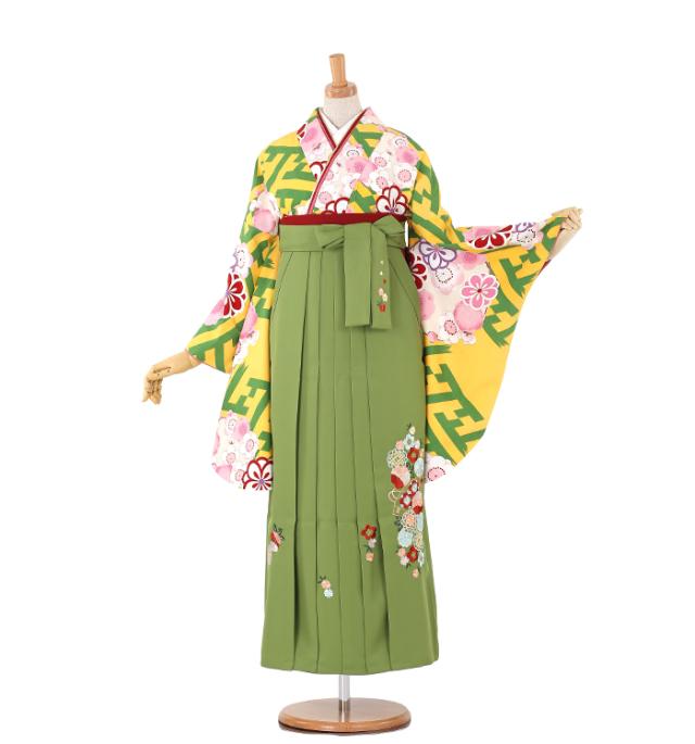 往復送料無料 全部揃って安心 大学 高校 小学生  2泊3日 卒業式袴 レンタル セット 黄色地 No.055-0138