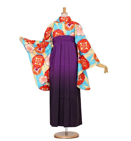 往復送料無料 全部揃って安心 大学 高校 小学生  2泊3日 卒業式袴 レンタル セット 水色地 No.055-0009