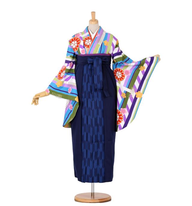 往復送料無料 全部揃って安心 大学 高校 小学生  2泊3日 卒業式袴 レンタル セット 水色地 No.055-0028