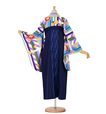 往復送料無料 全部揃って安心 大学 高校 小学生  2泊3日 卒業式袴 レンタル セット 水色地 No.055-0028