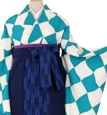 往復送料無料 全部揃って安心 大学 高校 小学生  2泊3日 卒業式袴 レンタル セット シアン地 No.055-0025