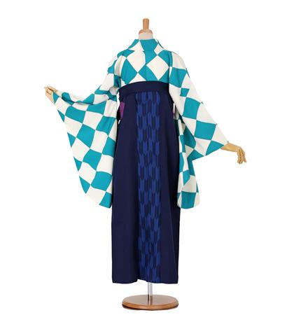 往復送料無料 全部揃って安心 大学 高校 小学生  2泊3日 卒業式袴 レンタル セット シアン地 No.055-0025