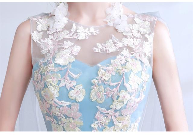 大人気  ロングドレス パーティドレス ワンピ ノースリーブ トレーン ブルー XS〜XXXL  結婚式 二次会 発表会 演奏会 撮影 D044 大人気 ロングドレス パーティドレス ワンピ ノースリーブ トレーン