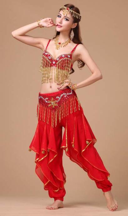 ベリーダンス衣装 ブラベルトスカートセット 赤 ベリーダンス・ブラ