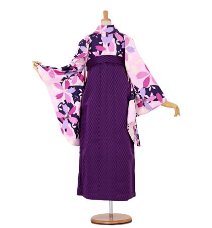 往復送料無料 全部揃って安心 大学 高校 小学生  2泊3日 卒業式袴 レンタル セット ピンク地 No.055-0056