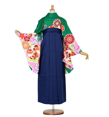 往復送料無料 全部揃って安心 大学 高校 小学生  2泊3日 卒業式袴 レンタル セット 緑地 No.055-0004