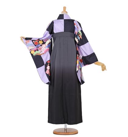 往復送料無料 全部揃って安心 大学 高校 小学生  2泊3日 卒業式袴 レンタル セット 紫 黒地 No.055-0086