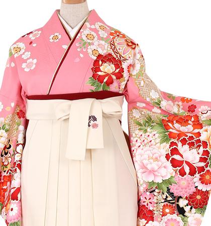 往復送料無料 全部揃って安心 大学 高校 小学生  2泊3日 卒業式袴 レンタル セット ピンク地 No.055-0052