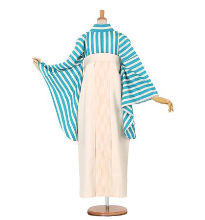 往復送料無料 全部揃って安心 大学 高校 小学生  2泊3日 卒業式袴 レンタル セット 水色地 No.055-0099