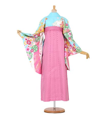 往復送料無料 全部揃って安心 大学 高校 小学生  2泊3日 卒業式袴 レンタル セット 水色地 No.055-0067