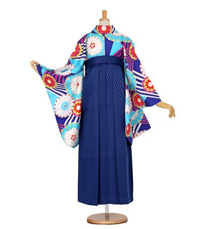 往復送料無料 全部揃って安心 大学 高校 小学生  2泊3日 卒業式袴 レンタル セット 水色地 No.055-0008