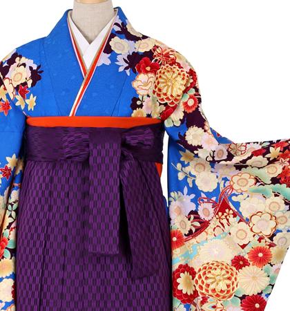 往復送料無料 全部揃って安心 大学 高校 小学生  2泊3日 卒業式袴 レンタル セット an/an 紺地  No.055-0033