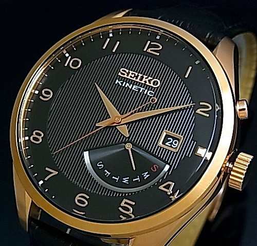 Seiko セイコー キネティック メンズ腕時計 レトログラード ブラックレザーベルト ブラック ピンクゴールド文字盤 Srn054p1 海外モデルの通販はau Pay マーケット Bright