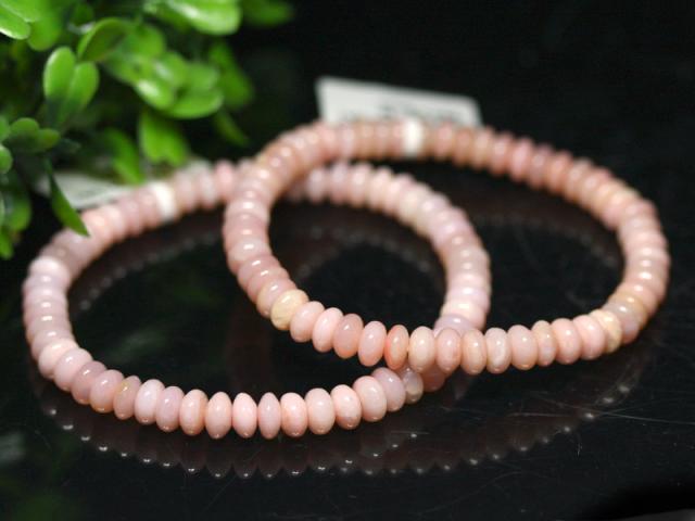 ☆高品質☆【天然石 ブレスレット】ピンクオパール (5A) ボタン型 M 約3x6mm パワーストーン