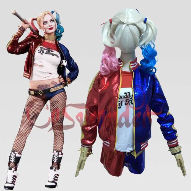 高品質 高級コスプレ衣装 batman バットマン 風 ハーレー・クィン タイプ ウィッグ ブーツ Batman Suicide Squad Harley Quinn Cosplay