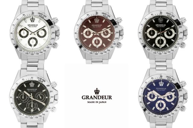 ≪安心の日本製≫[GRANDEUR-グランドール]紳士用 クロノグラフ 腕時計 メタルバンド(金属バンド) JGR-004-W5 青(白目)【送料無料】_8