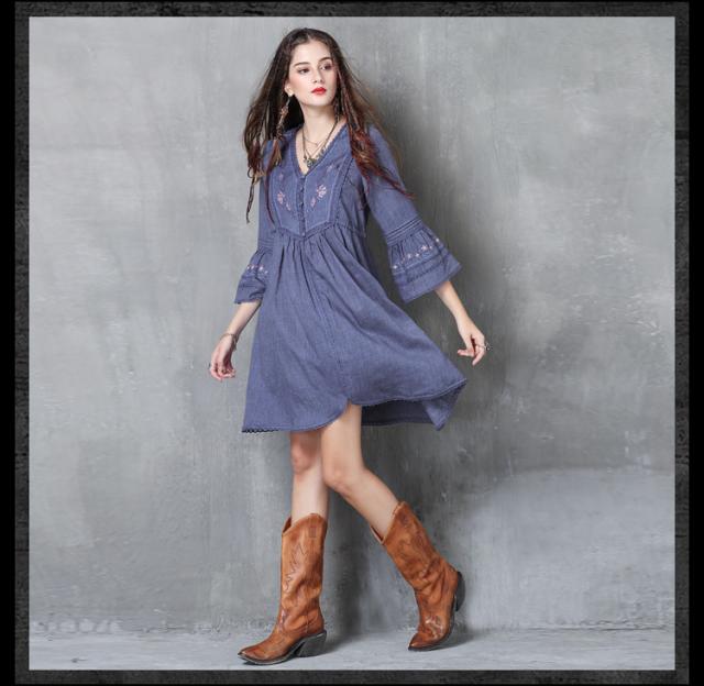 七分袖 刺繍 ボヘミアン ワンピース レディースワンピース 大きいサイズ ミニ丈 ショート丈 Aラインの通販はau Pay マーケット Dream洋服屋