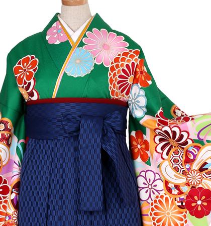 往復送料無料 全部揃って安心 大学 高校 小学生  2泊3日 卒業式袴 レンタル セット 緑地 No.055-0004