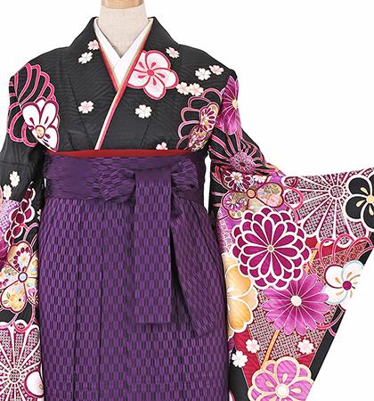 往復送料無料 全部揃って安心 大学 高校 小学生  2泊3日 卒業式袴 レンタル セット 黒地 No.055-0092