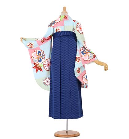 往復送料無料 全部揃って安心 大学 高校 小学生  2泊3日 卒業式袴 レンタル セット 水色地 No.055-0057