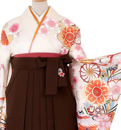 往復送料無料 全部揃って安心 大学 高校 小学生  2泊3日 卒業式袴 レンタル セット クリーム色地 No.055-0094