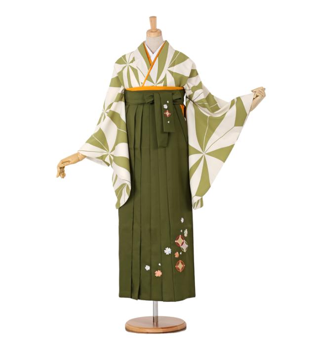 往復送料無料 全部揃って安心 大学 高校 小学生  2泊3日 卒業式袴 レンタル セット 鶯色地 No.055-0048