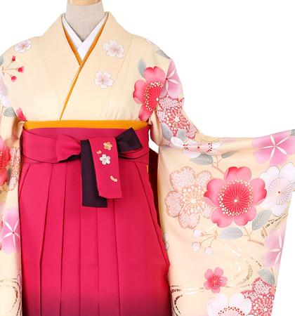 往復送料無料 全部揃って安心 大学 高校 小学生  2泊3日 卒業式袴 レンタル セット クリーム地 No.055-0061