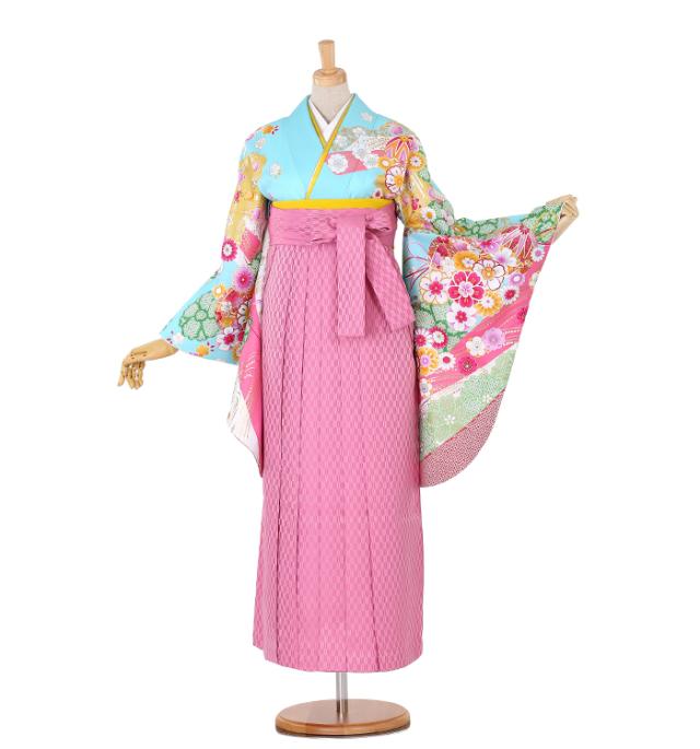 往復送料無料 全部揃って安心 大学 高校 小学生  2泊3日 卒業式袴 レンタル セット 水色地 No.055-0067