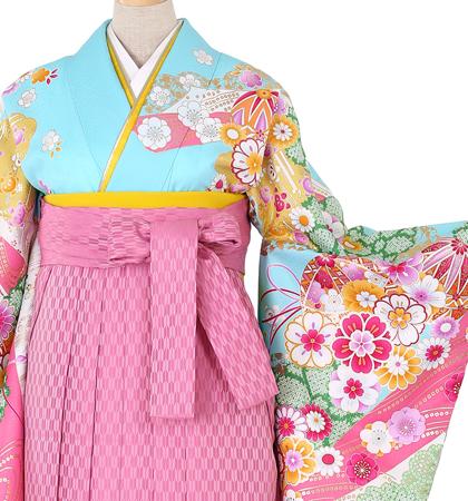 往復送料無料 全部揃って安心 大学 高校 小学生  2泊3日 卒業式袴 レンタル セット 水色地 No.055-0067